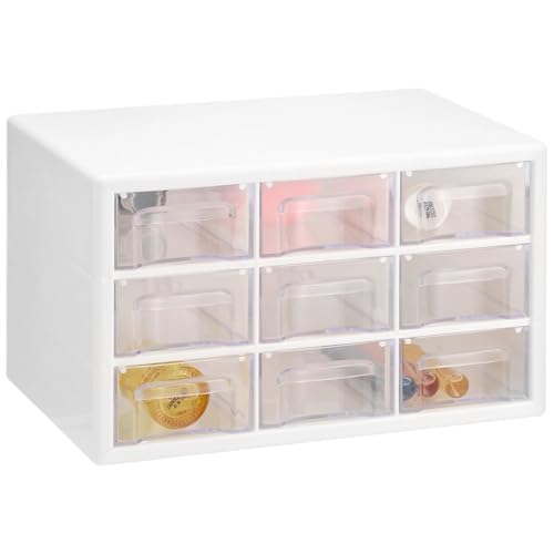 Desk Storage Organizer with 9 Drawers, Clear Dustproof Desktop Drawer Organizer, Wall Mounted Storage Caddy for Makeup, Jewelry, Accessories, Crafts, 9.8x6.3x6.1" by DORMIYA - Used condition - US$19.24