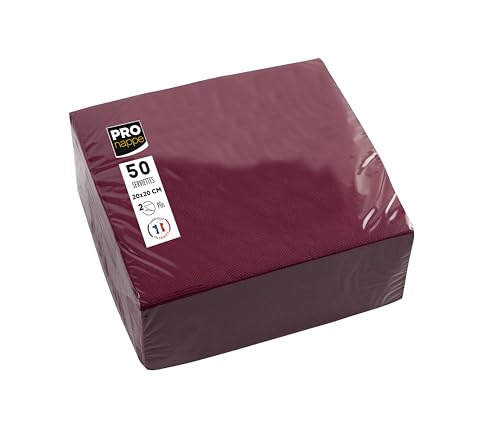 PRONAPPE - Réf. SV622008I - 50 Serviettes cocktail 20x20 cm - Papier micro-gaufré - ouate 2 plis - Bordeaux