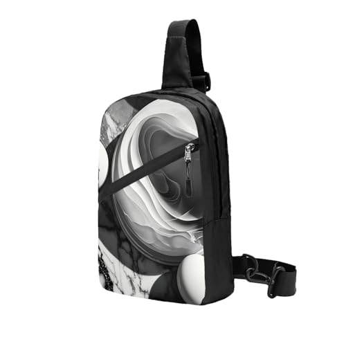Black and White Marble Texture Print Men's and Women's Foldable Crossbody Bag,Sports Crossbody Bags,and Daily Chest Bags2