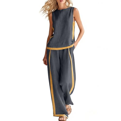 Huoghebg Set Di Lino Per Donne, Set Da 2 Pezzi