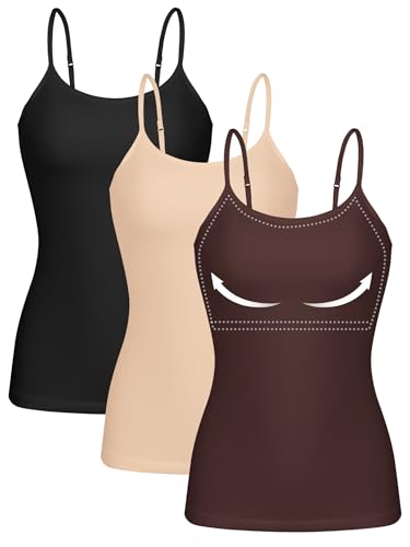Image of ATTRACO Women 3 Pack Cotton Camisoles with Shelf Bra Adjustable Spaghetti Strap Tank Tops