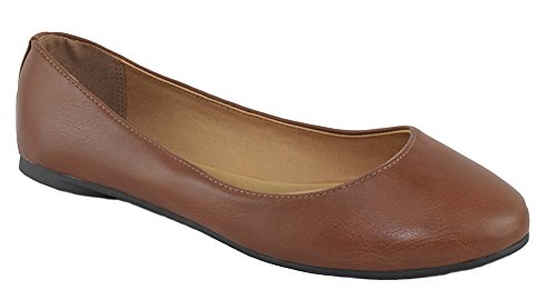 Soda Shoes Comfortable Women Ballet Casual Flat Round Toe Memory Gel Insole Memory Foam Loafers Kreme-S (Tan, Numeric_9) - Main Image