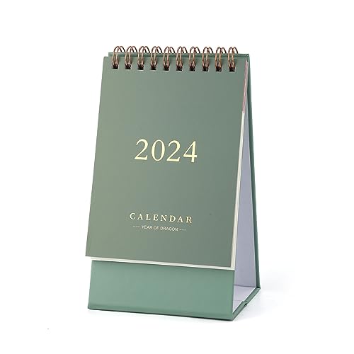 Mini Desk Calendar, 6.2x3.6 Inch Small Desktop Calendar Desk Calendar 2023-2024 Tiny Desk Calendar for Home Office School (2023.7-2024.12, Green)