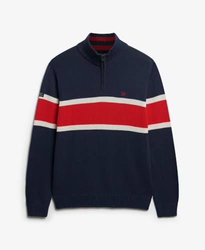 Superdry Cotton Stripe Half Zip Knit Pullover Sweater, Lauren Navy/Ecru, M Men's