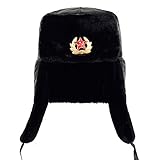Soviet Army Military Badge Russia Bomber Hats Pilot Trapper Trooper Hat Winter Faux Fur Ear Flaps Me