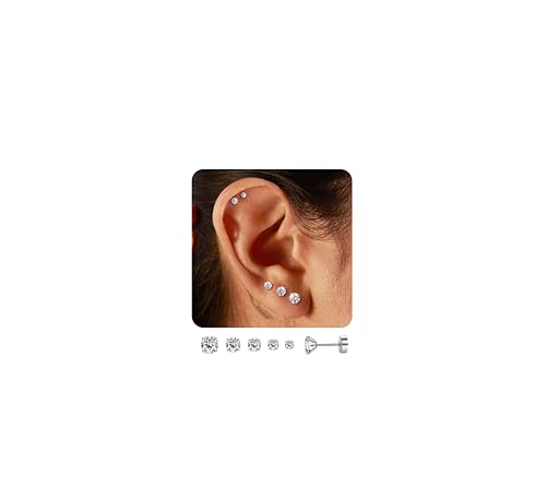 ADRAMATA 5 Paires 316L Acier inoxydable CZ Lot Boucles D'oreilles Femme Homme Cartilage Helix Boucles D'oreilles Piercing Ronde Cubique Zircone Boucle...