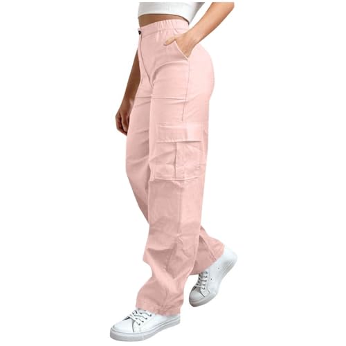 Pantalon cargo baggy femme en coton confortable à taille haute