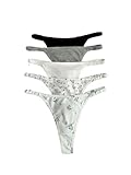 SHENHE Women's 5 Pack G String Thongs Floral Print Ribbed Knit Low Rise Panties Underwear Black White Grey Small