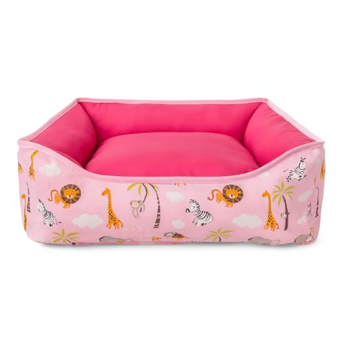 Cama PET dupla face com zíper para fácil remoção da espuma e lavagem (Médio, Rosa Safari)