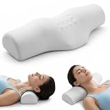 Ice Silk Cervical Pillow, Orthopedic Memory Foam Neck Pillow for Pain Relief, Contoured Neck Bolster for Sleeping & Decompression, Removable Polycotton Cover, Light Gray