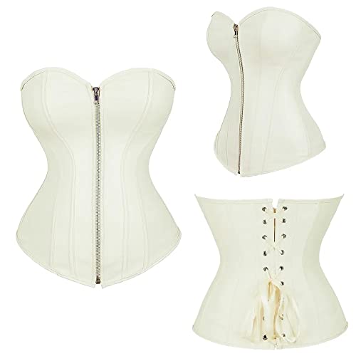 Corpete Corset Corselet Redutor Modelada Cintura Valoriza Busto Zíper Couro Creme M631