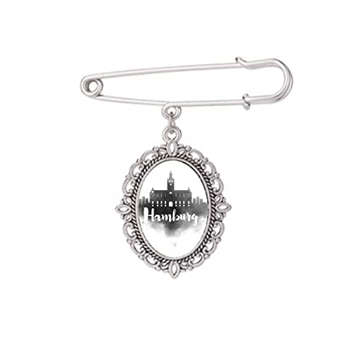Broche Hambourg en encre pour robe et chemise - Badge ville Allemagne taille M
