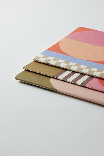 DesignWorks Ink Conjunto de 3 cadernos flexíveis costurados em sela coordenados, 15 x 20 cm, Mod Geo