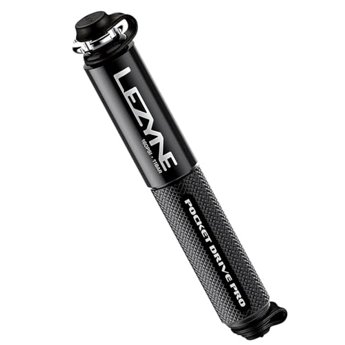 LEZYNE Pocket Drive Pro Mini Bicycle Hand Pump | 160 PSI High Pressure Bike Tire Pump, CNC Aluminum, ABS Flex Hose with Valve Core Tool, Presta & Schrader Compatible, Black