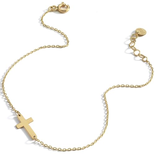 14K Gold Plated Cross Bracelet for Women, Bracelets, Real Gold Sideways Adjustable Bracelet for Women, Christian Baptism Gift3