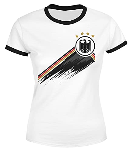 MoonWorks® Damen T-Shirt Deutschland Fußball EM-Shirt 2024 WM Fanshirt Deutschlandshirt Adler weiß-schwarz M