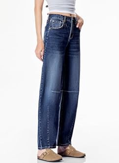 SIDEFEEL Women's Barrel Jeans Wide Leg Vintage Mid Rise Y2k Baggy Boyfriend Denim Pants