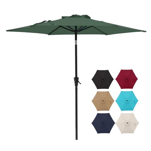 COBANA 7.5ft Patio Umbrella Outdoor Table Market Umbrella with Push Button Tilt/Crank, 6 Ribs, Dark Green