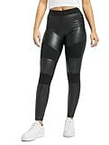 Eng anliegende Frauen Leggings aus Kunstleder mit Stretch-Jersey Einsätzen