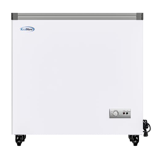 KoolMore 33 in. Flat‑Top Ice Cream Display Freezer, 7 Cu. Ft. Commercial Chest Freezer with Sliding Glass Doors, ETL Listed in White on Fridge.com