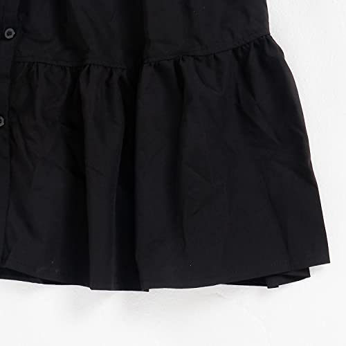 Image of WOKANSE Women's Cute Babydoll Dresses Casual Loose Puff Sleeves Ruffle Hem Button Down Pleated Shirt Dress