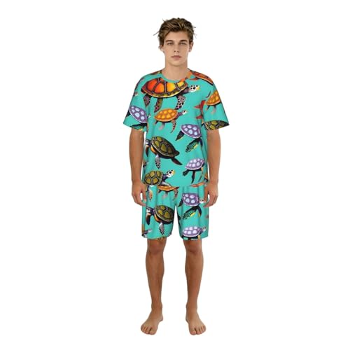 Pyjama homme imprimé tortues de mer haut de gamme pour détente nocturne