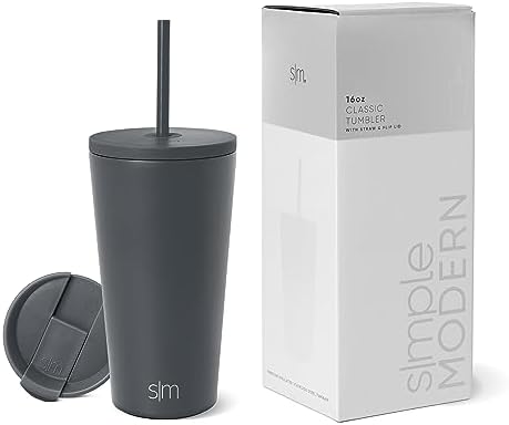 Simple Modern Insulated Tumbler with Lid and Straw | Iced Coffee Cup Reusable Stainless Steel Water Bottle Travel Mug | Spring Break Gifts For Her & Him | Classic Collection | 16oz | Graphite