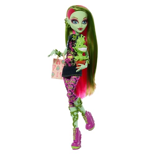 Monster High Gruselige Reproduktion der ursprünglichen Puppe, Venus McFlytrap Sammelfigur-Nachbildung mit Puppenständer, Tagebuch und Haustier, JHK58