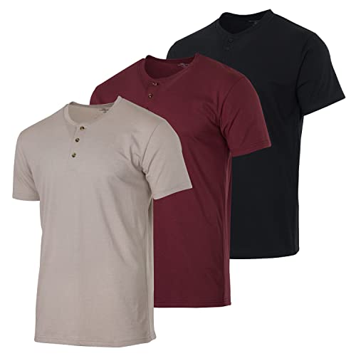 Image of Real Essentials 3 Pack: Mens Casual Long & Short Sleeve Cotton Henley Lightweight Button T-Shirt, Long Sleeve - Set