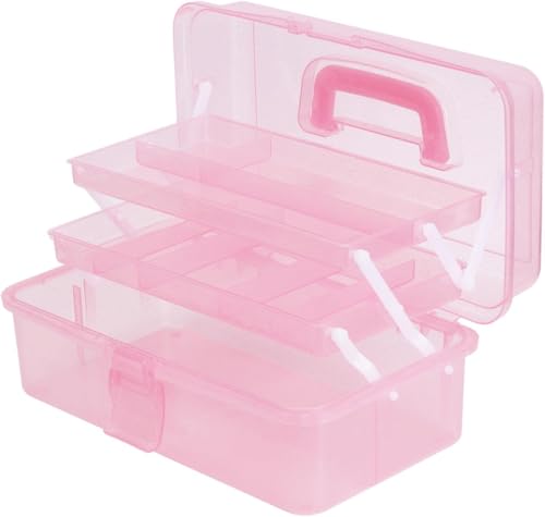 Image of Saim Small Parts Organizer, 3-Layer Storage Box with Fixed Compartments, Ready-to-Use Portable Makeup & Hair Accessories Case, Craft Organizer for Girls Teens College Dorm - Light Pink