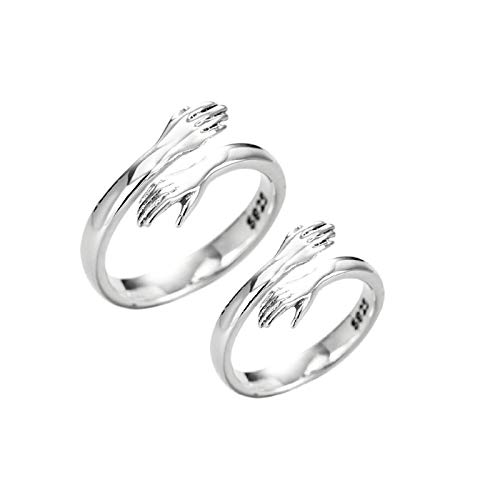 A Pair Couple 925 Sterling Silver Rings Hug Rings for Women Jewelry for her Hug Hands Statement Rings Wedding Bands