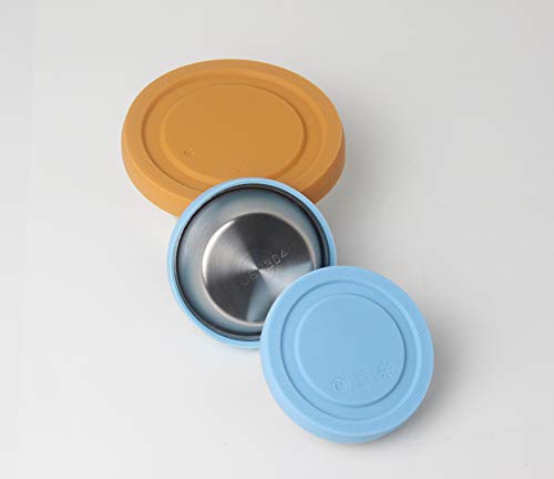 Lonovel Stainless Steel Food Storage Salad Dressing Container Set,Condiment Containers With Leakproof Silicone Lids,To Go Containers,Portion Control Containers(2S+1L,Baby Blue&Golden Orange) #TOP16