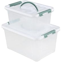 2-Pack Plastic Lidded Storage Box with Handle, Organizing Container with Lid and Latching Buckles 7 Quart/14 Quart