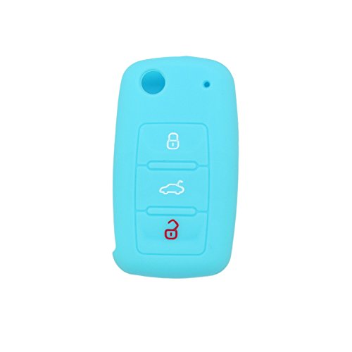 BROVACS Silicone Cover Protector Case Holder Skin Jacket Compatible with VOLKSWAGEN PASSAT SEAT SKODA 3 Button Flip Remote Key Fob CV9800 Light Blue - Image 2