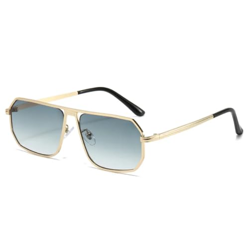 Big Frame Sunglasses for Women Men Luxury Vintage Metal Popular Punk Driving Uv400(Gold Green)