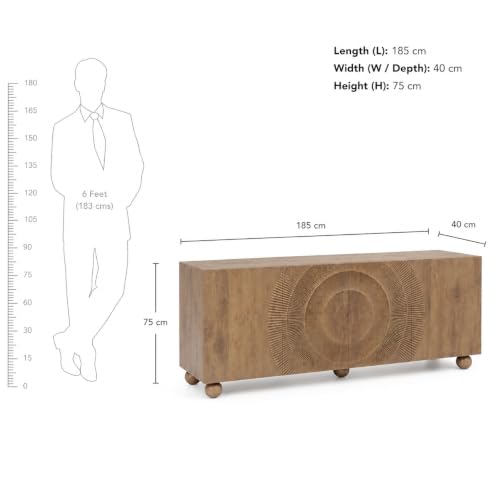 Image of The Attic Brampton Sideboard, Multipurpose Cabinet for Kitchen and Living Room Storage, Classy Sideboard, Wooden Cabinet, Light Teak Matte Finish