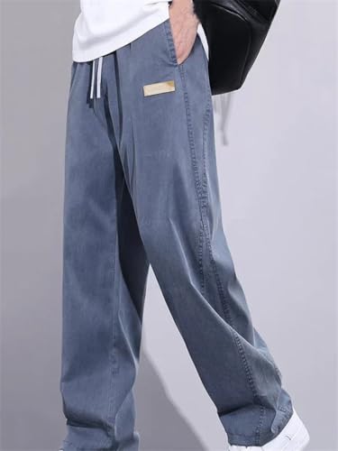 Men's Summer Thin Jeans Loose Fit Wide Leg Elastic Waist Casual Denim Trousers Plus Size2