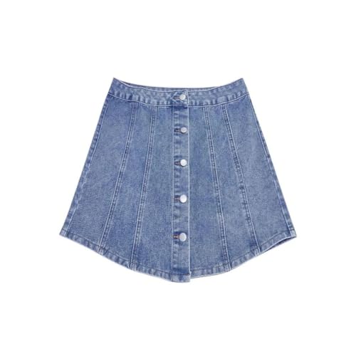 Women’S Empire Waist A-Line Denim Skirt with Single-Breasted Button Detail Slight Stretch Knit Jean Mini Blue XXL2