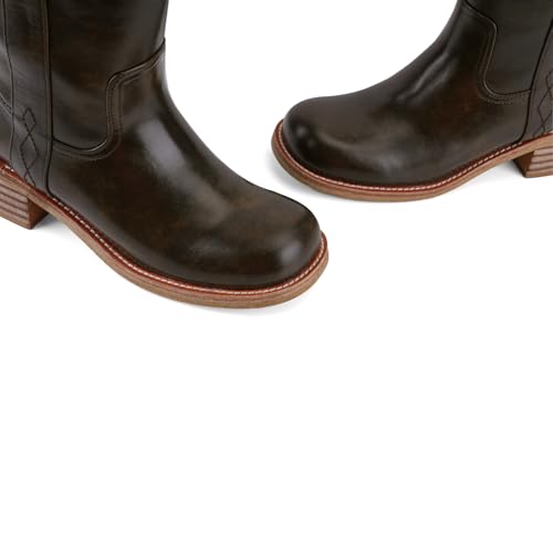 Image of UBWDU Women's Knee High Boots Chunky Block Heel Long Boots Square Toe Low Heel Boots for Women