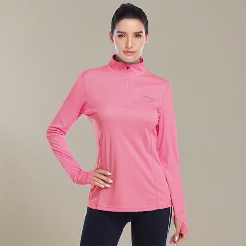 HISKYWIN Womens UPF 50+ Sun Protection Tops Long Sleeve Half-Zip Thumb Hole Outdoor Performance Workout Shirt