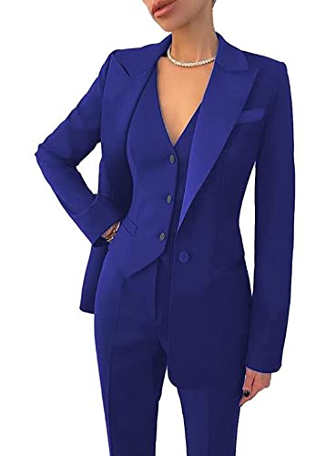 Leader of the Beauty Conjunto de traje de oficina de 3 piezas para mujer, blazer, chaleco, pantalones, conjunto de traje de negocios, traje de fiesta de graduación, azul real, XXL