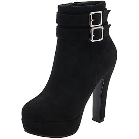 XIEWANG Ankle Boots for Women,Suede Platform Chunky Heeled Ladies Boots(6, Black) Cover