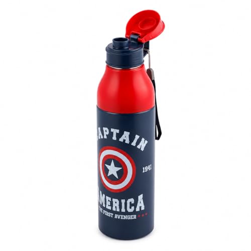 Image of CELLO Puro Steel-X Legend 600 Insulated Water Bottle 600 ml, Blue | 3D Touch & Feel Super Heroes Design, Lightweight Leakproof Easy Sip Flip Cap Insulated Water Bottle for School Kids Office & Travel
