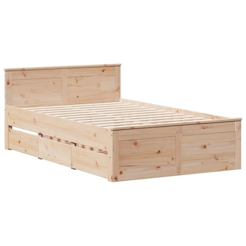 vidaXL Massivholzbett mit Kopfteil, Holzbett mit Bettfüße Schubladen Lattenrost, Doppelbett für Schlafzimmer, Bett Bettgestell, 120x190cm Kiefernholz
