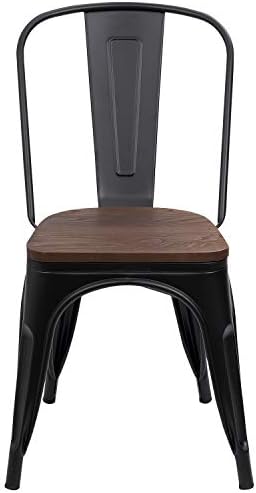 Furmax Metal Dining Chairs with Wood Seat, Indoor-Outdoor Use Stackable Chic Dining Bistro Cafe Side Metal Chairs Set of 4(Black) - Thumbnail 5