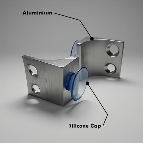 Image of Atlantic Glass Shelf Right Angle Fixing Clip Bracket Aluminium with Suction Cup (Silver, Standard Size) -Pack of 40 Pieces