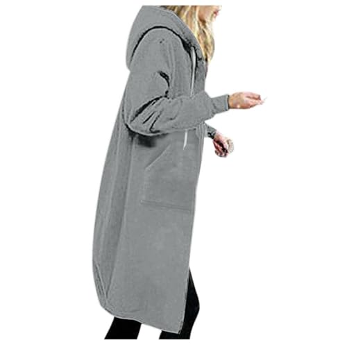 Women Long Sweat Jacket Casual Zip Up Fleece Jacket with Hoodies Plus Size Trench Coat Long Sleeve Cardigan Thin Basic