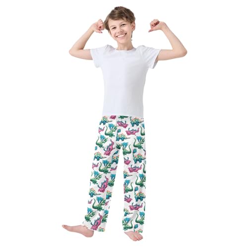 ZZXXB Wild Dinosaur Pattern Boys Long Pants Soft Trousers Elastic Waist Kids Lounge Bottoms with Pockets S-XL2