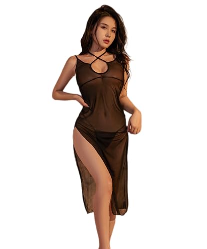 SINMIUANIME Damen Minikleid mit tiefem V-Ausschnitt, Neckholder, Slip, rückenfrei, Satin, sexy, seidig, Party, Club, figurbetonte Kleider, 1074...