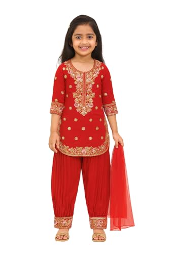 Image of FFION - Girls Salwar Suit with Dupatta Set - Elegant Embroidery Work Traditional Ethnic Wear I Festive Party Dress I Birthday Dress for Girls